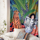 Hooux Jungle Tiger & Girl Wall Tapestry