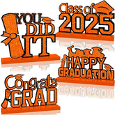 4Pcs Black and Gold Graduation Decorations Class of 2025 Congrats Grad Wooden Table Centerpieces Grad Table Toppers Congratulate Tiered Tray Decor for 2025 Graduation Decorations