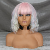 Hooux Short Bob Body Wave Synthetic Wigs For Women Cosplay Wig With Pink Bangs Synthet Natural Hair Lolita
