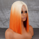 Hooux Short Orange Wig Middle Part Blonde Lady Bob Hair Synthetic Heat Resistant Wig Cosplay Wig