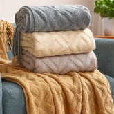 Hooux Textile City Diamond Shaped Cashmere Sofa Blanket Solid Winter Thickened Knitting Tassels Blanket Office Nap Jacquard DIY Towel