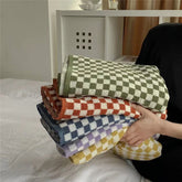 Hooux Retro Checkerboard Plaid Long-Staple Cotton Towel Soft Skin-Friendly Face Towels Absorption Bathtowel for Home & Hotel Supplies
