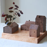 Hooux Walnut Wood House Decoration Ornaments Nordic Handmade Wooden Architecture Miniature Craft Work Home Kids Room Nursery Decor