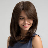 Hooux Synthetic Dark Brown Wig Long Wave Wigs for Women Hair Wig With Bangs Heat Resistant Party Daily Natural Use