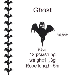 Hooux 12pcs/string Halloween Decoration Non-woven Bat Skull Ghost String Black Hanging Ornament Scary Horror Halloween Garland Decor