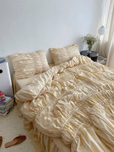 Hooux Ins Style Korean Simple Quilt Cover Design Handmade Bubble Fold Pure Cotton 4-Piece Set Princess Style Bedding Home Textile