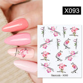Hooux 1Pc Spring Water Nail Decal And Sticker Flower Leaf Tree Green Simple Summer DIY Slider For Manicuring Nail Art Watermark