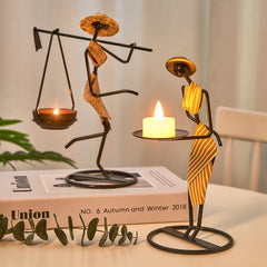 Hooux Metal Candle Holders Creative Home Decoration Accessories Figure Statue Center Table Living Room Wedding Centerpiece Gifts