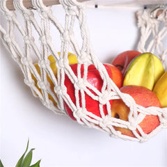 Hooux Hand-Woven Macrame Vegetable Hammock Net Under Cabinet Fruit Hanging Basket Kitchen Storage Organizer Hanging MiniTapestry Decor