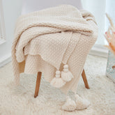 Hooux Nordic Knitted Blanket for Sofa Shawl Macrame Tassel Pompom Knitted Bedspread Blanket