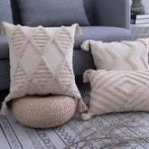 Hooux Tassels Cushion Cover 45x 45cm/30x50cm Beige Pillow Cover Handmade Square Home Decoration for living Room Bed Room Zip Open