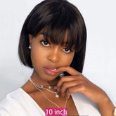 Hooux Natural Black Colored Straight Short Bob Wig With Bangs Brazilian Hair Wigs Glueless Full Machine Made None Lace Wigs For Women