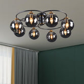 Hooux Retro chandelier Smoky Gray Amber glass ball chandelier Foyer Restaurant Room Art Design Loft Lamp Black Metal E14 rustic light