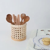 Hooux Rattan Chopsticks Storage Handmade Spoon Organizer Holder Pen Pencils Organization Vase Support Home Office Kitchen Table Decor