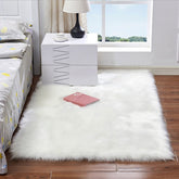Hooux Artificial Wool Carpet Living Bedroom Sofa Area Rugs White Shaggy Rectangle Fluffy Soft Mats Luxury Faux Fur Seat Pad Home Decor