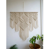 Hooux 100*110CM Large Macrme Tapestry Indoor Wall Hanging Tassel Boho Decor Hand-woven Cotten Rope Tapestry for Weeding Background