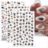 Hooux 1pcs Black Gold Autumn Leaf 3D Nail Sticker Coconut Tree Leaf Pattern Adhesive Transfer Sticker Shiny DIY Nail Decoration
