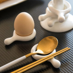 Hooux White Ceramic Spoon Chopstick Ring Holder Egg Stand Support Chinese Korean Japanese Chop Stick Shelf Organizer Home Table Decor