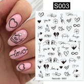 Hooux 1 PC 3D Nail Sticker Valentine's Day Heart Love Geometric Lines English Letter Nails Decals Sticker Nail Art DIY Decoration