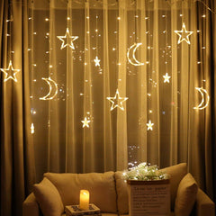 Hooux Moon Star Lamp LED Lamp String Ins Christmas Lights Decoration Holiday Lights Curtain Lamp Wedding Neon Lantern 220v fairy light