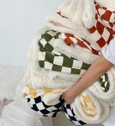Hooux Retro Checkerboard Plaid Throw Blanket for Sofa Chair Nap Double Soft Warm Polar Fleece Blankets Plaid Plush Bedspread Cover
