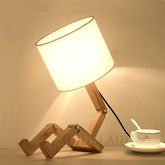 Hooux Robot Shape Wooden Table Lamp E14 Lamp Holder 110-240V Modern Cloth Art Wood Desk Table Lamp Parlor Indoor Study Night Light