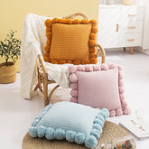 Hooux Pompom Ball Cushion Cover Vintage Yellow Ivory Pink Green Pillow Cover Knit 43cm*43cm Zip Open Home Decoration Sofa Bed