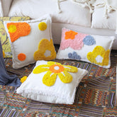 Hooux Handmade Cushion Cover 45x45cm Floral Pillow Cover Tufted Bright Color Decoration for Living room Bed room Plush Fringed