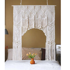 Hooux Handwoven Macrame Wedding Tapestry Customizable Size Bohemia Wedding Background Decoration Wall Hanging Tassel Crafts