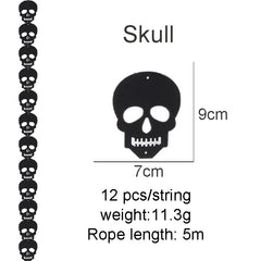 Hooux 12pcs/string Halloween Decoration Non-woven Bat Skull Ghost String Black Hanging Ornament Scary Horror Halloween Garland Decor