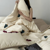 Hooux INS Style Pure Cotton 100 Long-Staple Cotton Four-Piece Set Small Forest Towel Embroidered Quilt Cover Pure Cotton 1.8 M Bedding Set