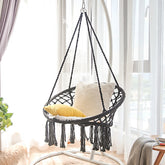 Hooux small bedroom ideas INS Nordic Style Net Red Hanging Basket Outdoor Cotton Rope Hanging Chair Balcony Cradle Chair Indoor B & B Tassel Swing