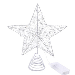 Hooux LED Light Christmas Tree Star Topper With Pearl Wire Gold Iron Xmas Tree Ornaments 2025 New Year Home Table Decoration Supplies