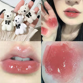 Hooux Cute White Bear Keychain Glass Mirror Lip Gloss 6 Color Sexy Jelly Red Liquid Lipsticks Waterproof Lasting Lip Glaze Cosmetics