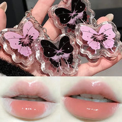 Hooux Moisturizing Keychains Lip Gloss Mirror Water Korean Lip Glaze Lasting Non Sticky Cup Jelly Butterfly Liquid Lipstick Cosmetics