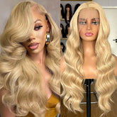 Hooux Blonde Highlight Wig Long Wavy Synthetic Lace Front Wig Loose Deep Wave Honey Blonde Colored Hair 13X4 Frontal Wigs for Women