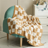 Hooux Retro Checkerboard Plaid Knitted Fleece Blankets Soft Cozy Thread Blanket Sofa Blanket Dust Cover Tassel Blankets For Bed