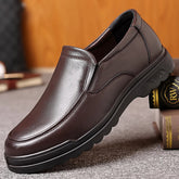 Hooux Handmade Genuine Leather Shoes for men Casual Soft Rubber Loafers Business dress Shoes Casual Plus Velvet Spring Autumn Luxury