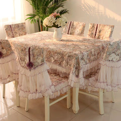 Hooux Lace hem Chair Cover Tablecloth Table Dining Table Cover Gauze Jacquard Wedding Table Cloth Chair Covers Decoration Towels 1pcs