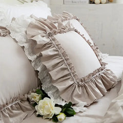 Hooux Top luxury khaki European embroidery cushion cover big ruffle Lace wrinkle pillow cover cake layers princess bedding pillowcase