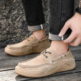 Hooux Handmade Leather Men Shoes lace up Casual genuine Leather Shoe Men Comfort Walking Shoes Manual soft bottom Shoes men moccasins