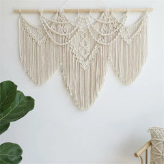Hooux With Wooden Stick Hand-Woven Bohemia Tassel Curtain Tapestry Wedding Backgrou Boho Decor Large Macrame Wall Hanging Tapestry