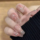 Hooux 10Pcs Handmade Press On Nails French Ballerina Shiny Brief Design Full Cover False Nails Artificial Wearable Manicure Nail Tips