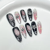 Hooux 10Pcs Gradient Shiny Handmade Press On Nails Almond False Nails Full Cover Metallic Butterfly Design Manicure Wearable Nail Tips