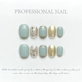 Hooux 10Pcs Short Handmade Press On Nails Design False Nails Full Cover French Round Head Manicure Wearable Artificial Nails Tips Art