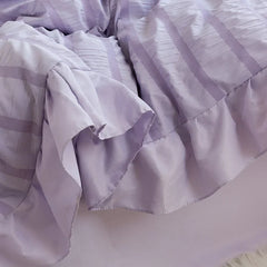 Hooux Purple Princess Bedding Set Duvet Cover Pillowcase Linens Twin Queen King Bed Sheet Set Luxury Solid Color Woman Girl Kawaii Set