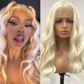 Hooux Platinum Blonde Wig Deep Wave Synthetic Lace Front Wig Short Curly Natural Wavy White Colored Hair 13X4 Frontal Wigs for Women