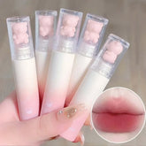 Hooux Cute Bear Velvet Lip Gloss Girl's Matte Lip Glaze Waterproof Lasting Chestnut Red-brown Lip Mud Korean Makeup Liquid Lipsticks