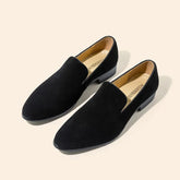 Hooux Loafers Men Slip-on Pointy Suede Lazy Black Blue Breathable Handmade Dress Shoes for Men