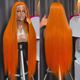 Hooux 36 Inch Orange Ginger 13x6 Hd Lace Frontal Wigs Human Hair 13X4 Straight Lace Front Wigs Human Hair 100% Colored Wigs For Women
